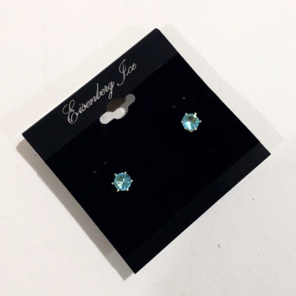 Eisenberg Ice Gold tone Sparkling Blue Crystal Stud Earrings - Women's Jewelry - Picture 3 of 8